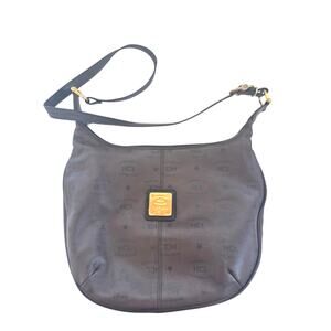 HCL Leather Hobo Bag Purse Brown Black Logo Print Crossbody Shoulder Classic